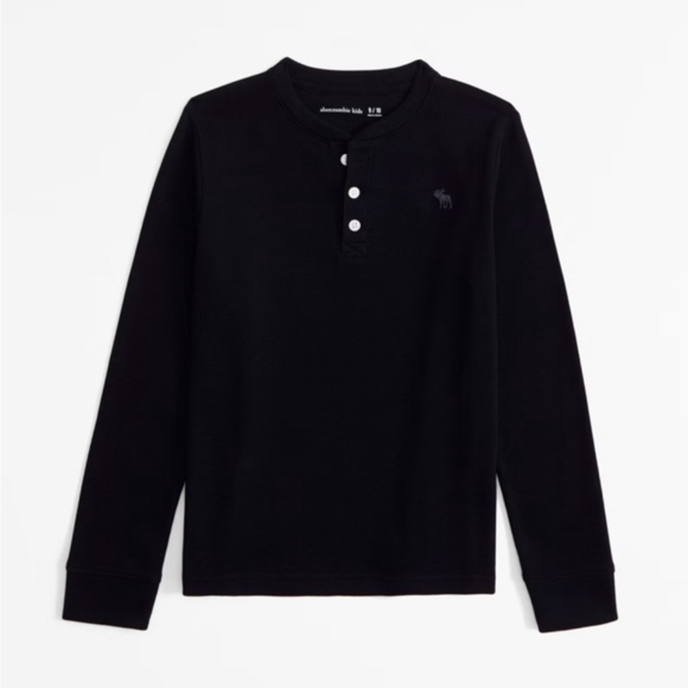 Abercrombie Kids Black Henley Waffle shirt Size 13/14
